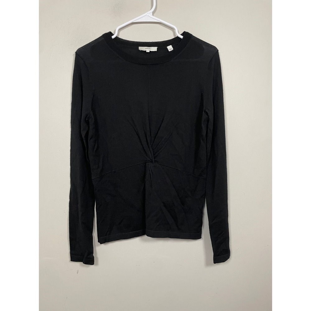 Vince Wool and Silk Blend Twist Front Knit Top in Black Size Medium Quiet Luxury - Picture 1 of 9